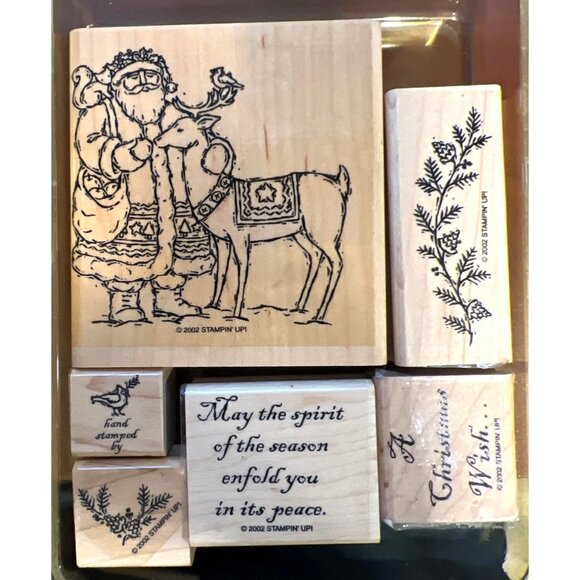 RARE & Vintage Stampin Up! Spirit of the Season Wood Mounted Rubber Stamp Set - Picture 1 of 3